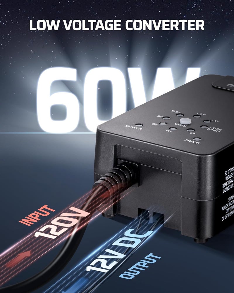 DEWENWILS 60W Low Voltage Transformer, 120V AC to 12V DC, Dusk to Dawn Sensor & Timer, Weatherproof Low Voltage Landscape Transformer for Spotlights, Garden Lights, Pathway Lights… - Image 2